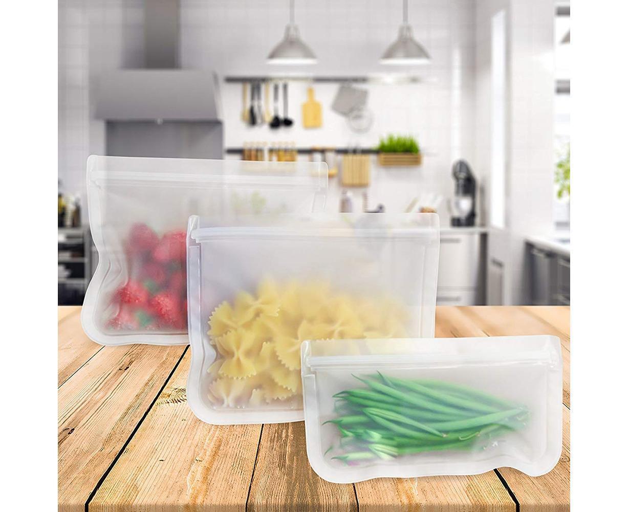 5Pcs Reusable Frosted Self Sealed Sandwiches Food Freezer Storage Bag Organizer — image 2
