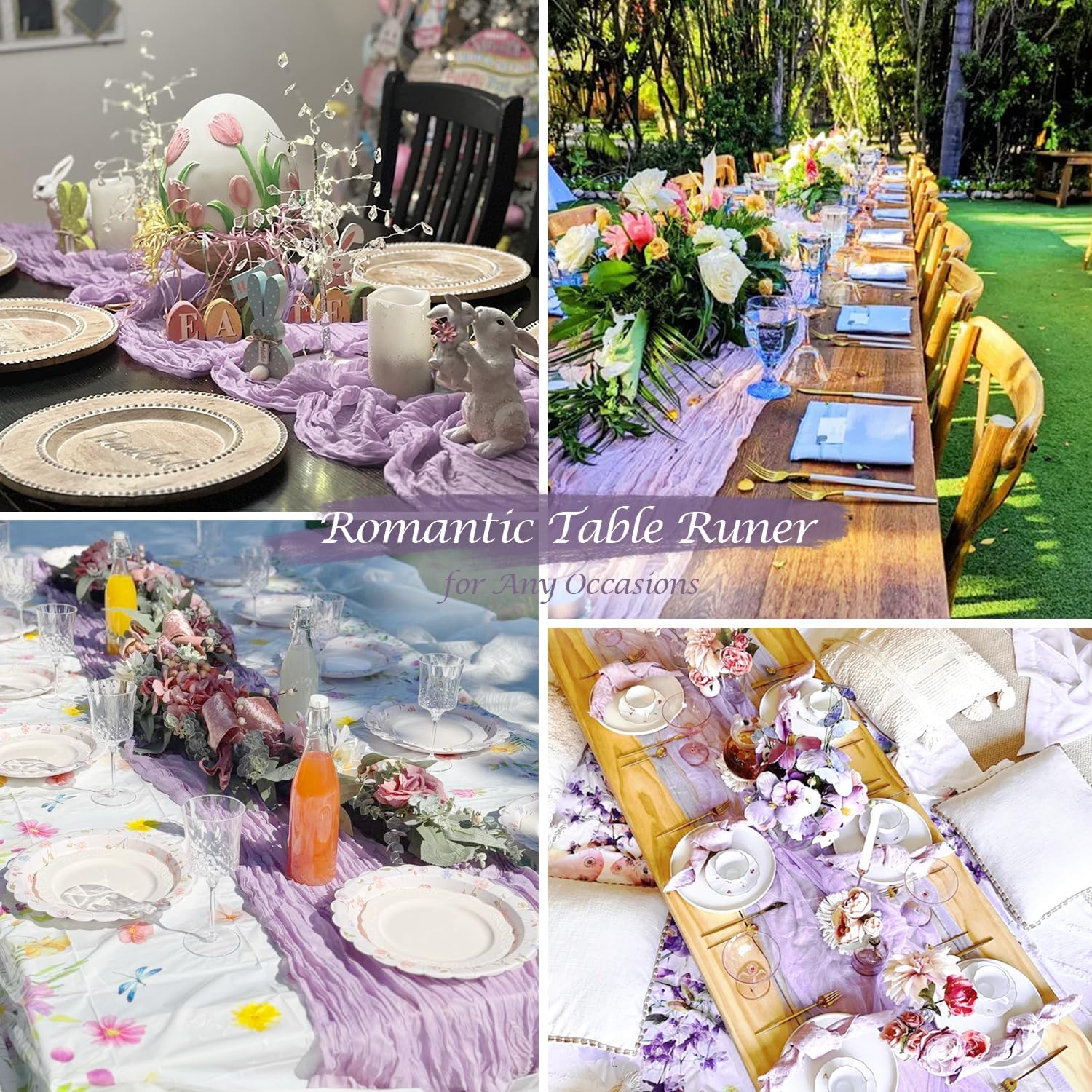 Lilac Purple Cheese Cloth Table Runner Easter Spring Boho Romantic 10ft Lavender Gauze Cheesecloth Table Runner for Baby Shower Decoration Wedding Bridal — image 4