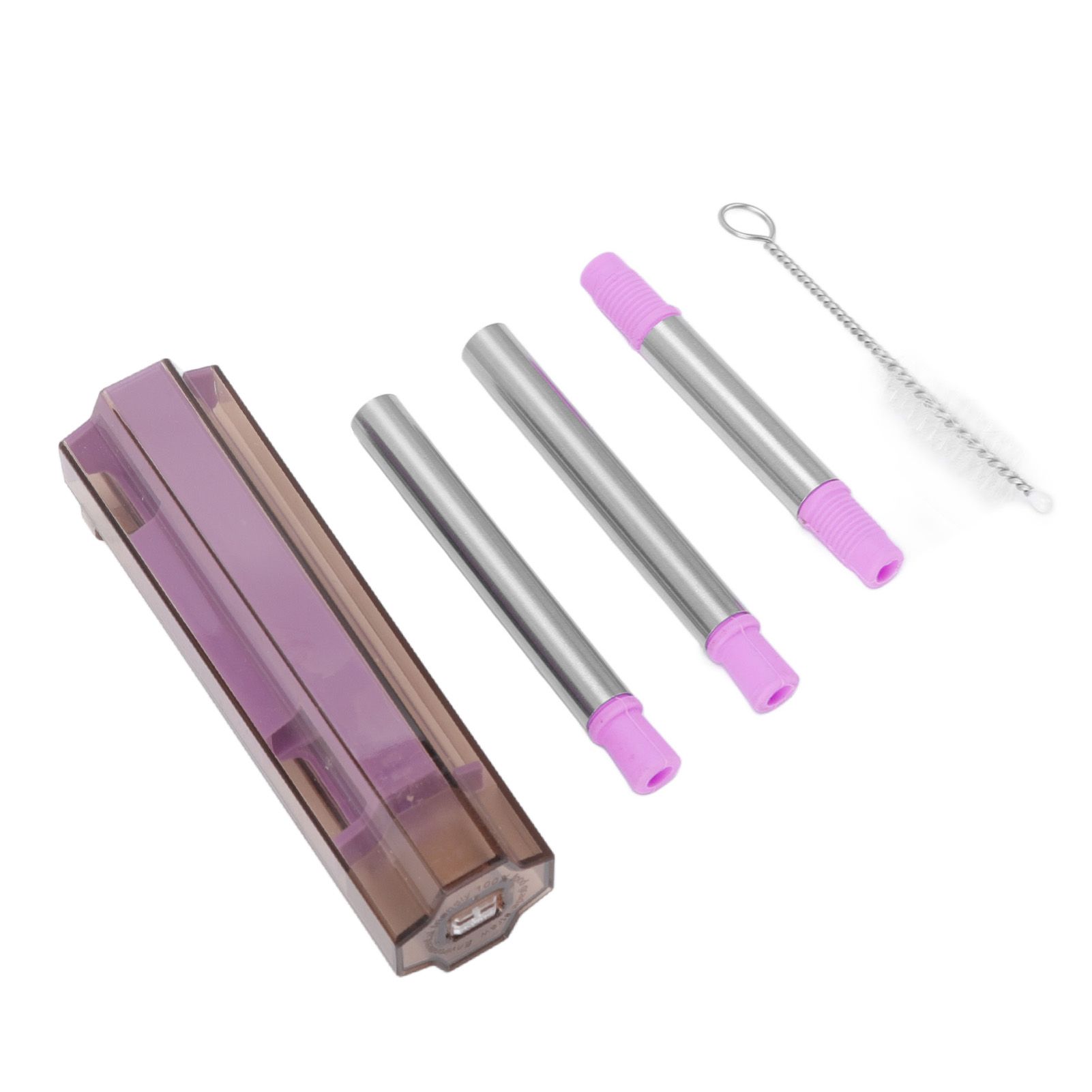 Collapsible Straw Stainless Steel Portable Easy to Clean Foldable Straw with Cleaning Brush for Home Office Outdoor Purple โ image 2