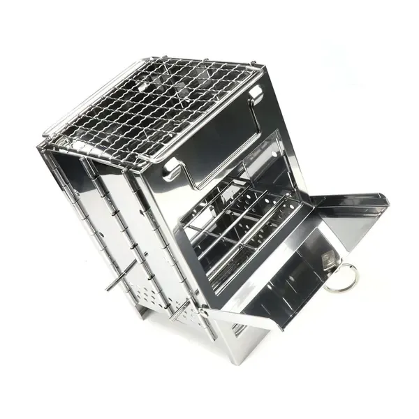 1 Piece Foldable Stainless Steel Charcoal BBQ Grill, Adjustable-Height Portable Camping Grill for Picnics and Outdoor Cooking — image 2