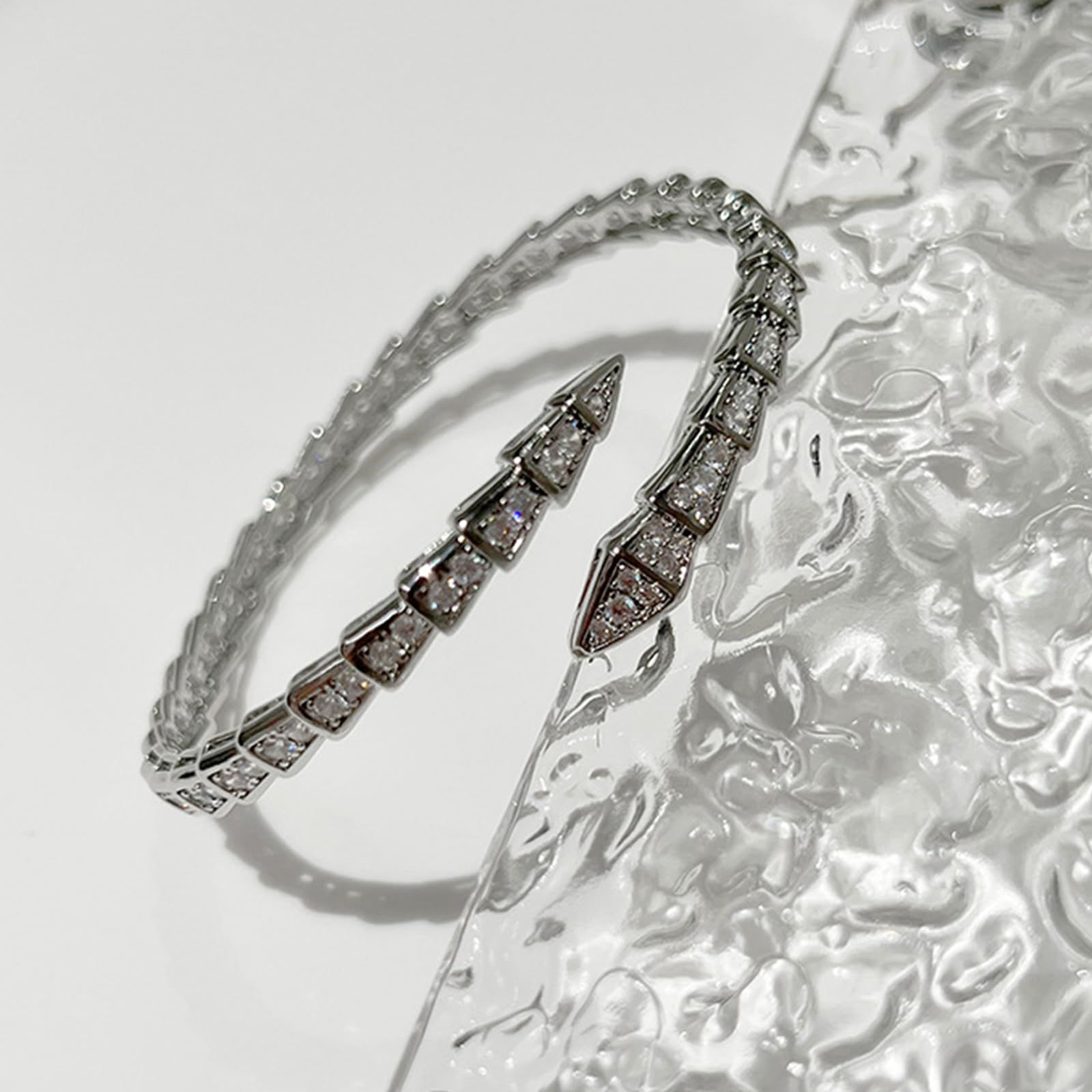 Crystal Cuff Bracelet for Women - Fashion Cubic Zirconi Silver Snake Bracelet Charm, Bangle Jewelry Gift for Anniversary Party — image 2