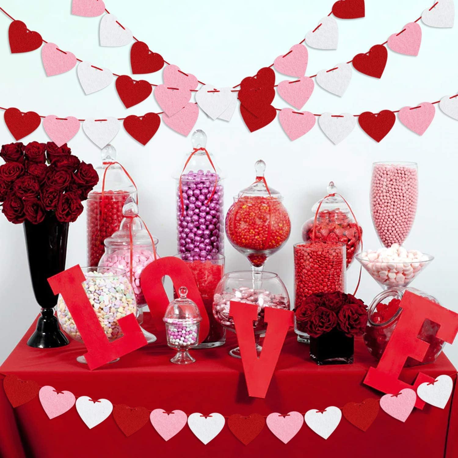 Felt Heart Garland Banner, Pre-Strung | Valentines Decorations | Red Pink White Valentines Banner | Anniversary Wedding Birthday Party Decorations | — image 5