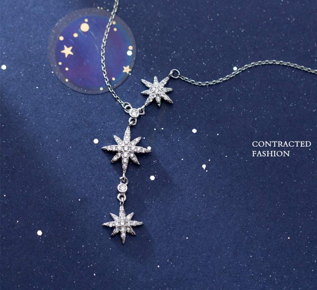 925 sterling silver teenage necklace pendant necklace diamond three-star pendant necklace โ image 5