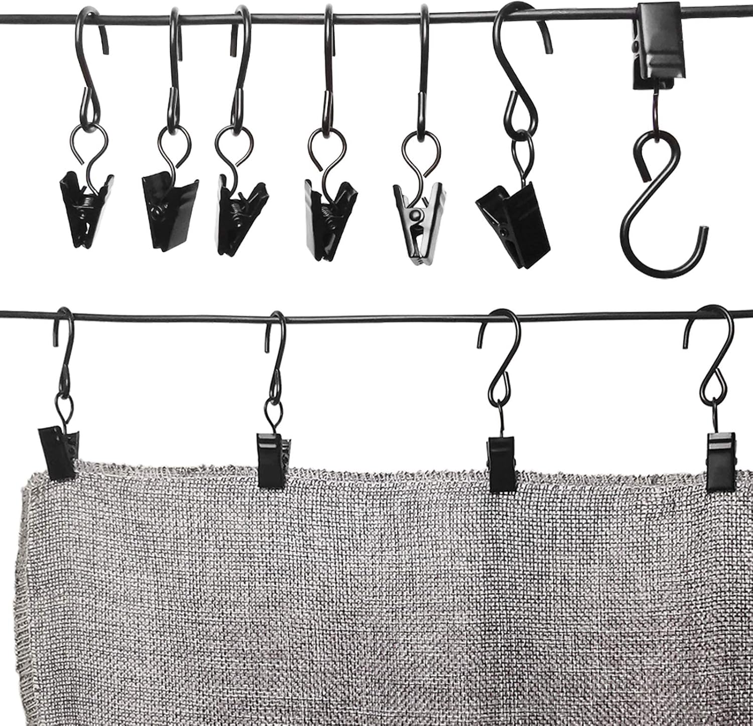 Stainless Steel S Hooks Curtain Clips, 50 Pack Hanging Party Lights Clips Hangers Gutter Photo, Art Craft Display, 2.4 Inch Long, Black Long โ image 5
