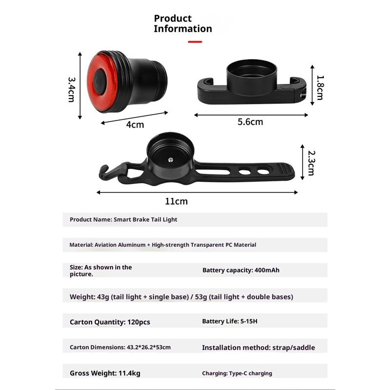 Bike Tail Light Smart,Brake Sensing Bicycle Rear Lights for Night Ride,Ultra Bright LED Back Lights,Type C USB Rechargeable,Cycling Safety Taillight — image 5