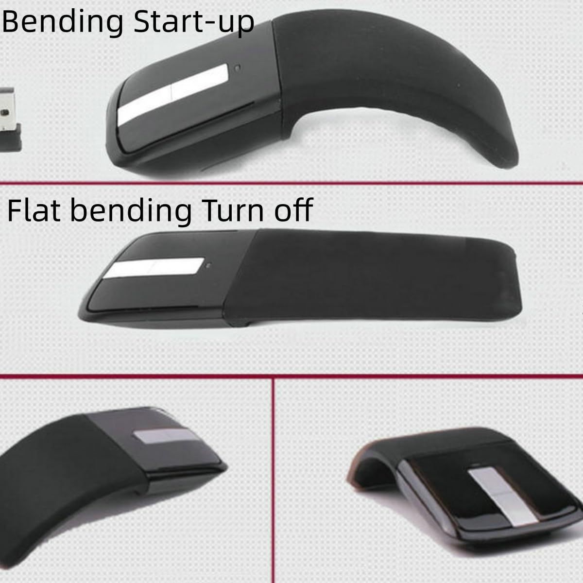 Wireless Mouse Portable Foldable Optical Mouse Ergonomic Wireless Gaming Mouse with USB Receiver Office Tools Black — image 5