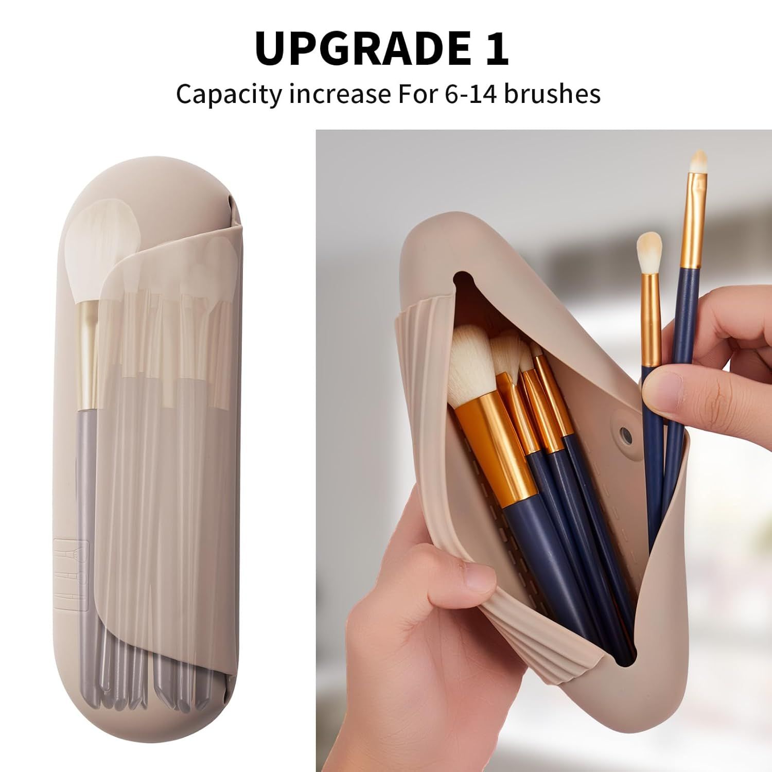 Silicone Makeup Brush Holder Travel Cosmetic Bag：Sot Portable Cosmetic ace Brushes Holder with Upgrade Anti-all Out Magnetic Closure, Large Travel Makeup Brush — image 2