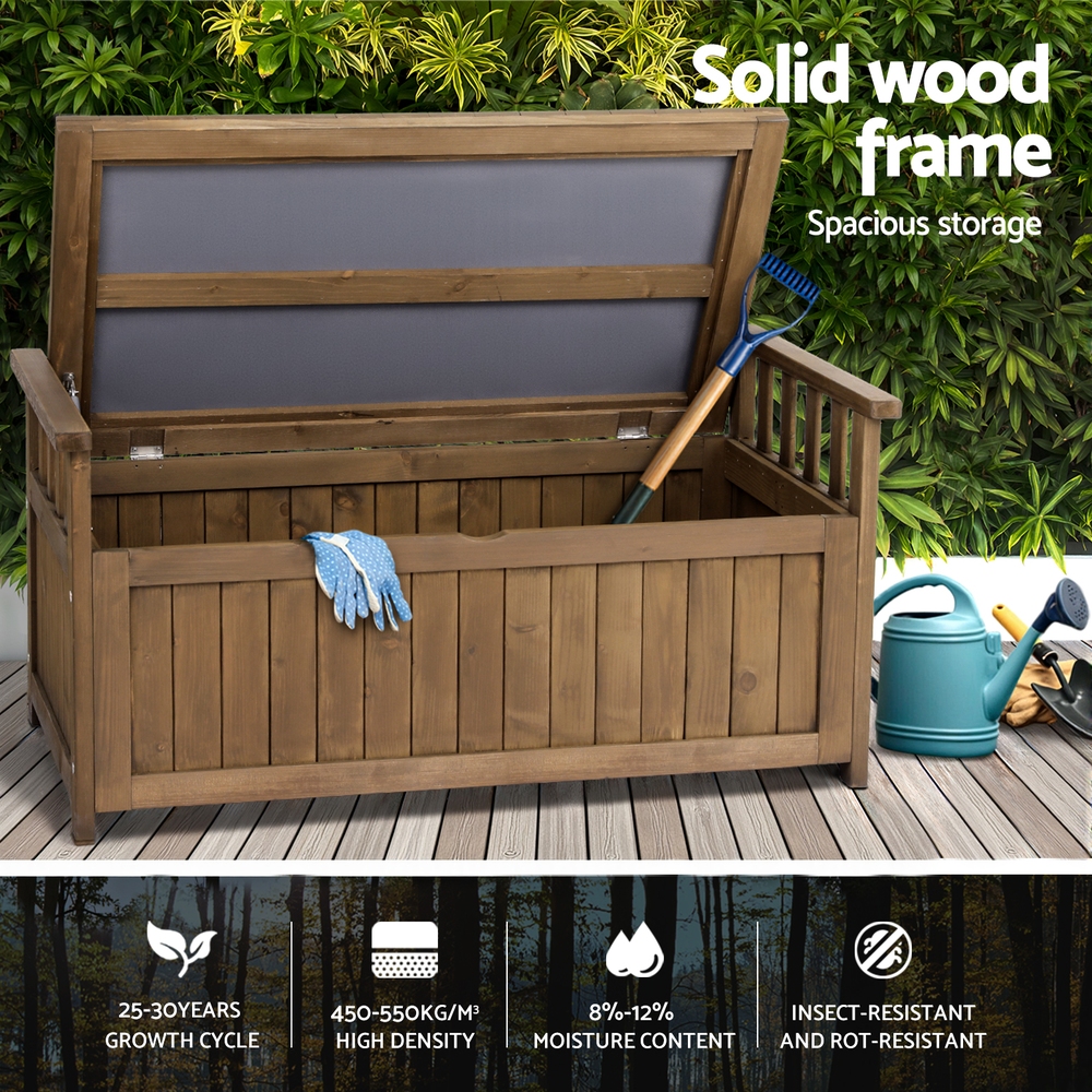 Gardeon Outdoor Storage Bench Box Wooden Garden Toy Tool Sheds Patio Furniture Brown โ image 4