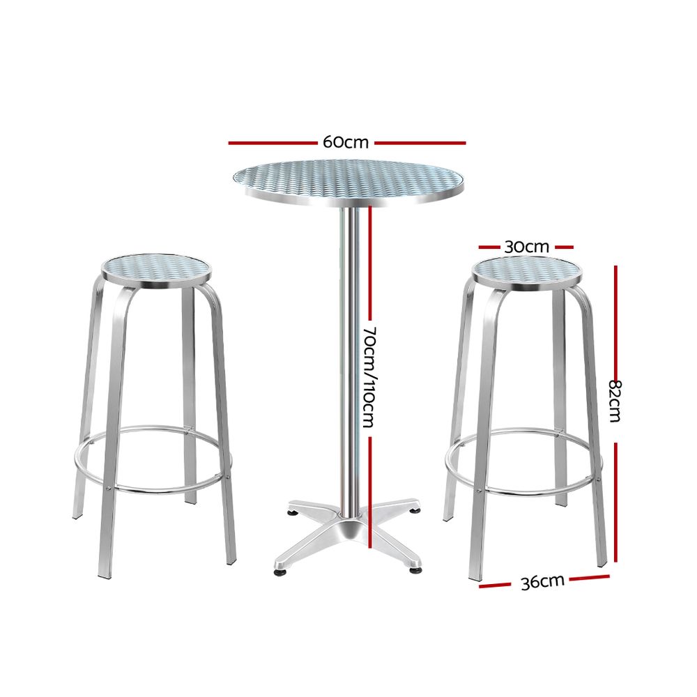 Gardeon 3-Piece Outdoor Bar Set Bistro Table Stools Adjustable Round Cafe — image 2