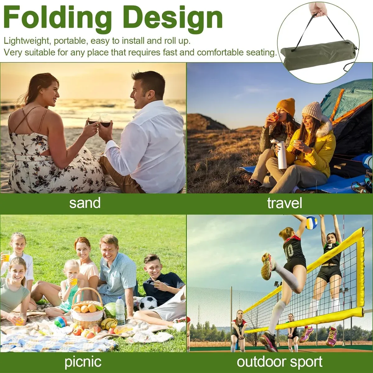 Outdoor Folding Beach Garden Lounge Chair Portable Lawn Chair with Floor Mat — image 5