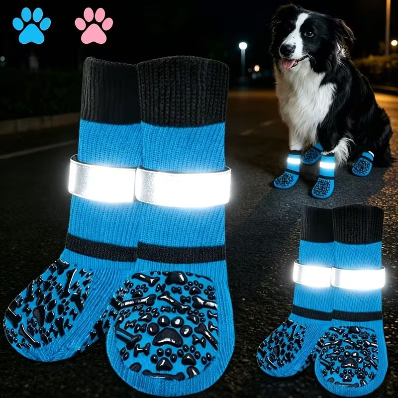 Pet Dog Socks Anti Slip Cotton Striped Blue bone design [premium storage bag] Xl super large sole about 8.6*20cm [recommended 20-30kg] [pack of four] — image 3