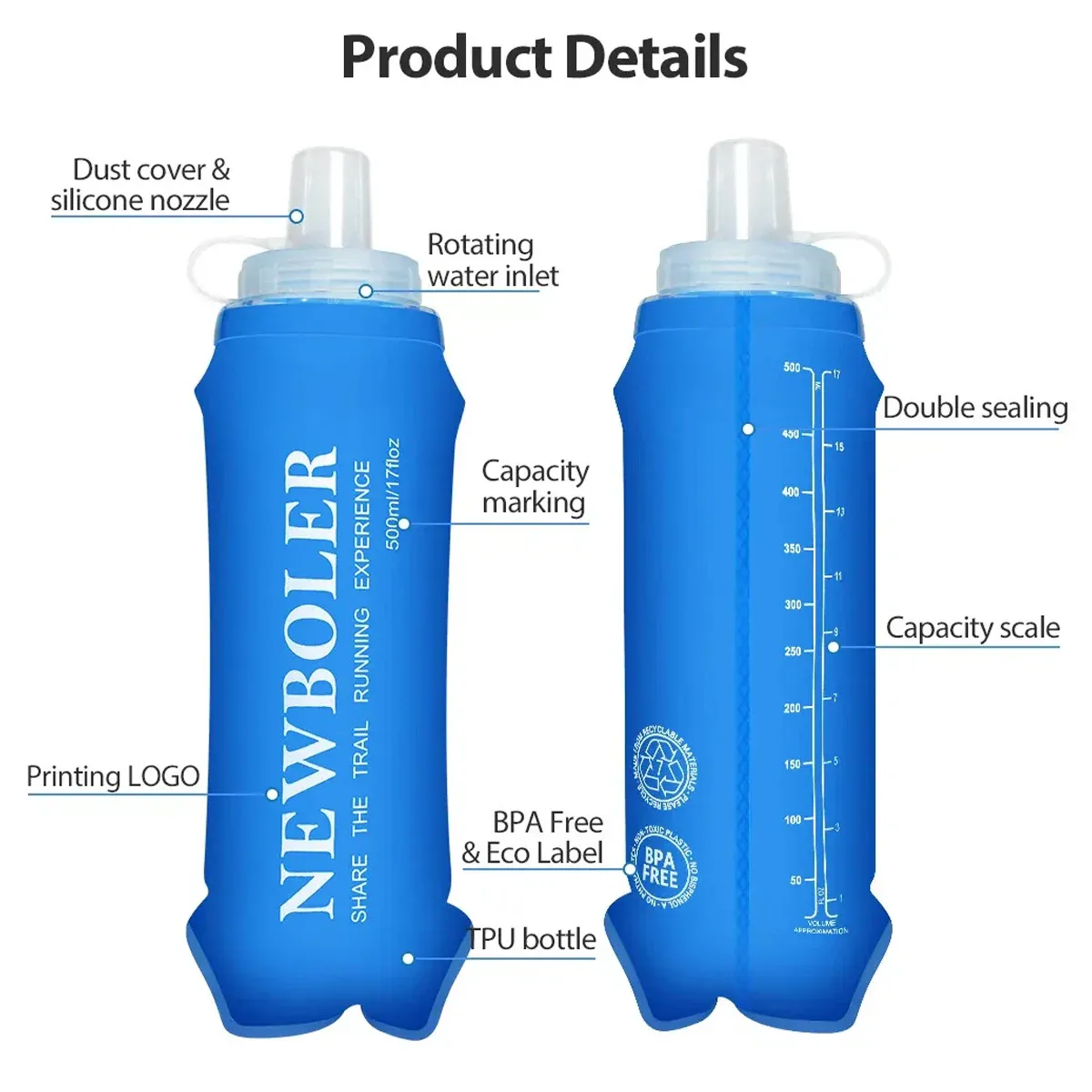 Sports Folding Soft Water Bottle Running Portable Outdoor Large Mouth Hydration — image 5