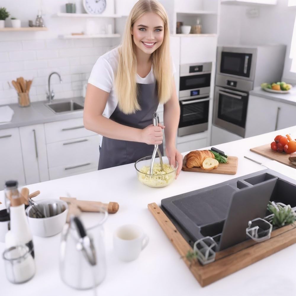 Potato Masher,Professional 18-10 Stainless Steel Potato Masher.Garlic Press,Cooking and Kitchen Gadget โ image 5