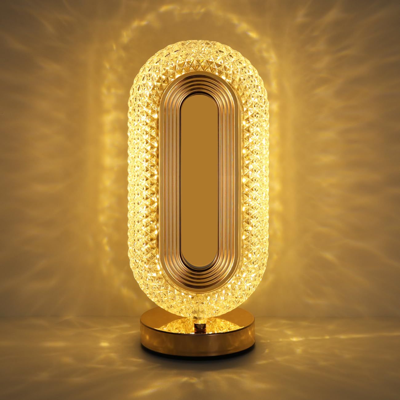 Oval Table Lamp, Stepless Dimmable Touch Lamp with 3 Colors, Rechargeable Night Light with USB Port, Crystal Modern Oval Light