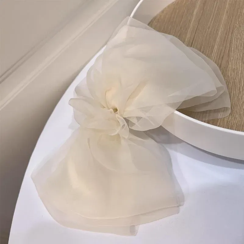 Large Tulle Bow Hair Clip Women Hair Clip Arty Headdress Gifts Ponytail Party - Khaki โ image 3