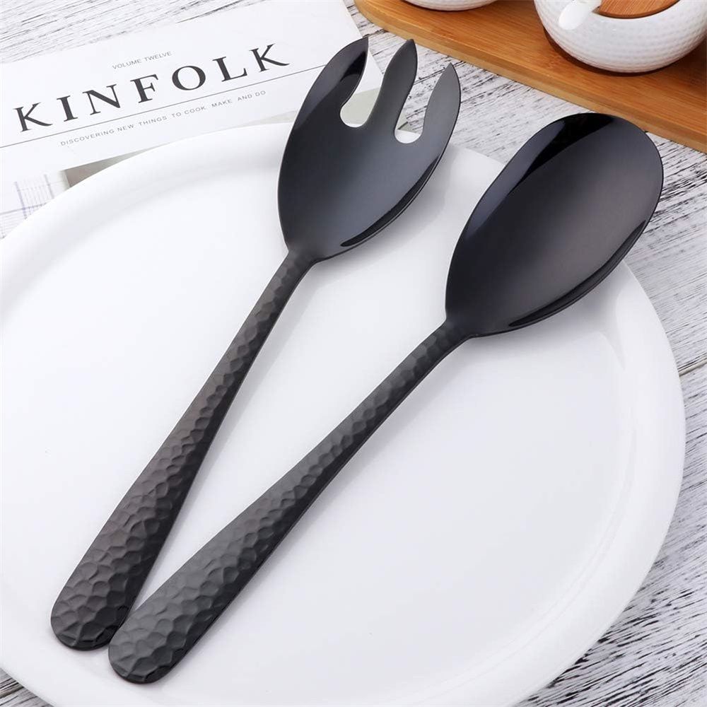 Salad Spoon and Fork Set, 12 Inch Stainless Steel Salad Server, Black Serving Utensils, Dishwasher Safe, Pack of 2 — image 4