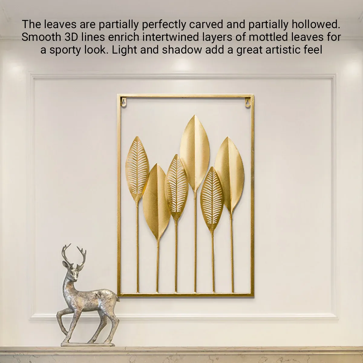 Metal Leaf Wall Hanging Decor Gold Iron Frame Living Room Porch 60 x 40cm โ image 6