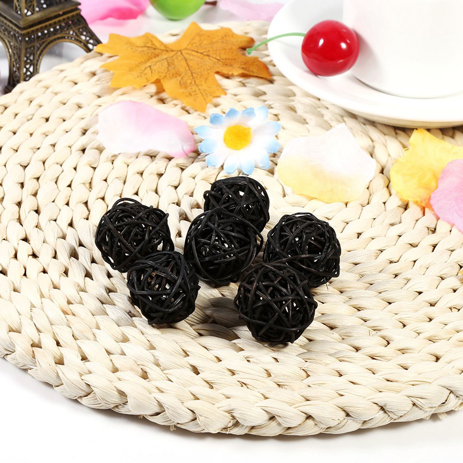 20Pcs Decorative Rattan Balls Ornaments Wedding Christmas Birthday Party Decorations (Black) — image 3