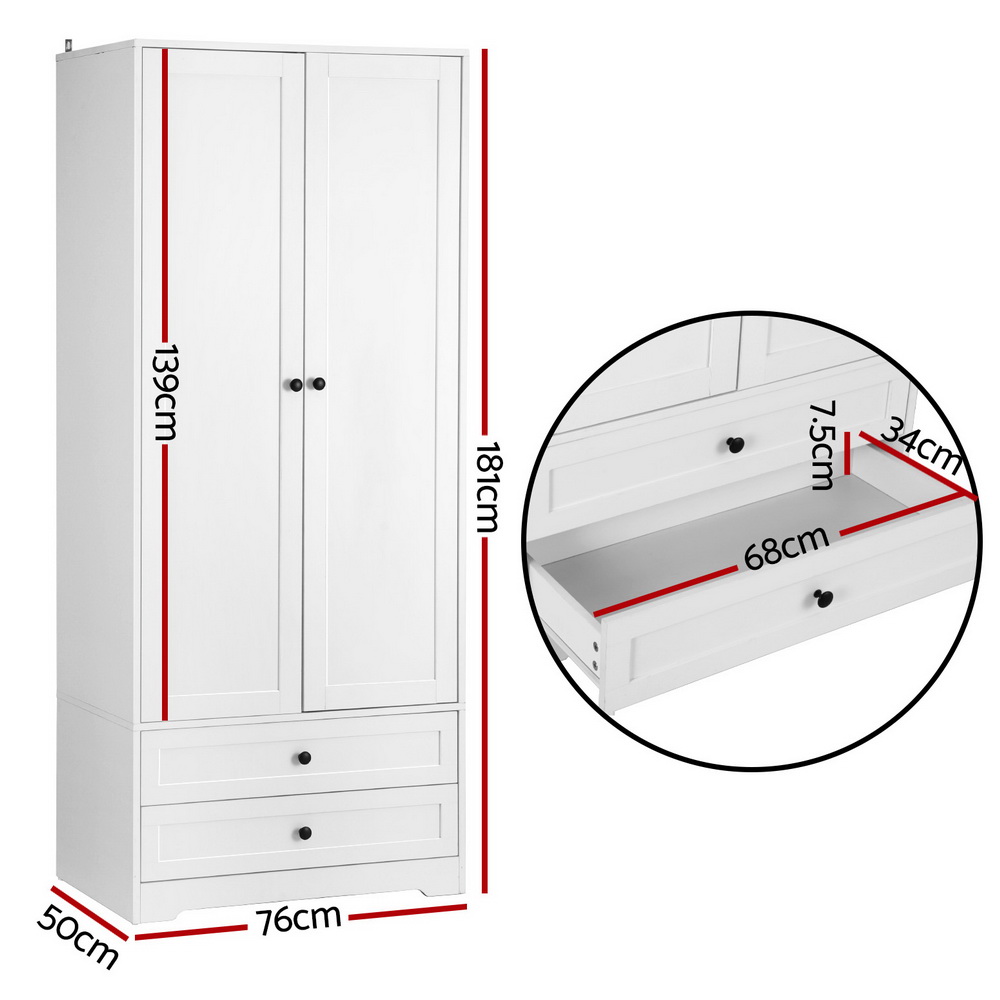 Artiss Wardrobe Clothes Closet Storage Organizer with 2 Doors White — image 3