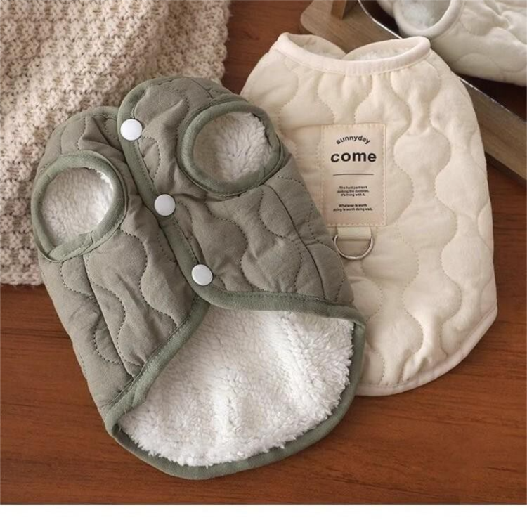 Beige Winter Dog Vest for Small and Medium Breeds – Thickened Warm Quilted Coat with Soft Fleece Lining, Adjustable Fit for Dogs and Cats(Size: S) — image 3