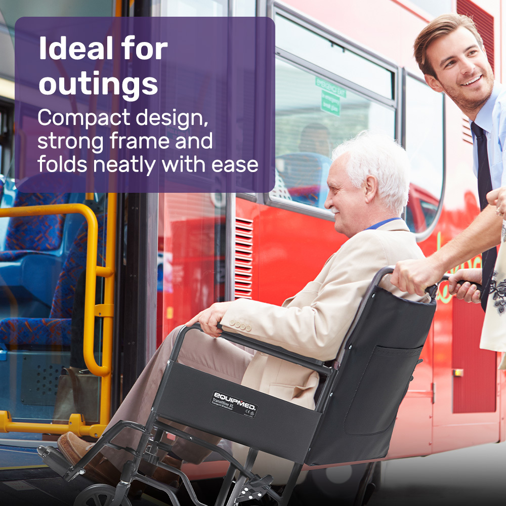 EQUIPMED Folding Transit Manual Wheelchair, Attendant Propelled, Steel Frame, Wide Seat, Comfortable for S-XL, 114kg Capacity, Park Brakes, Transport โ image 6