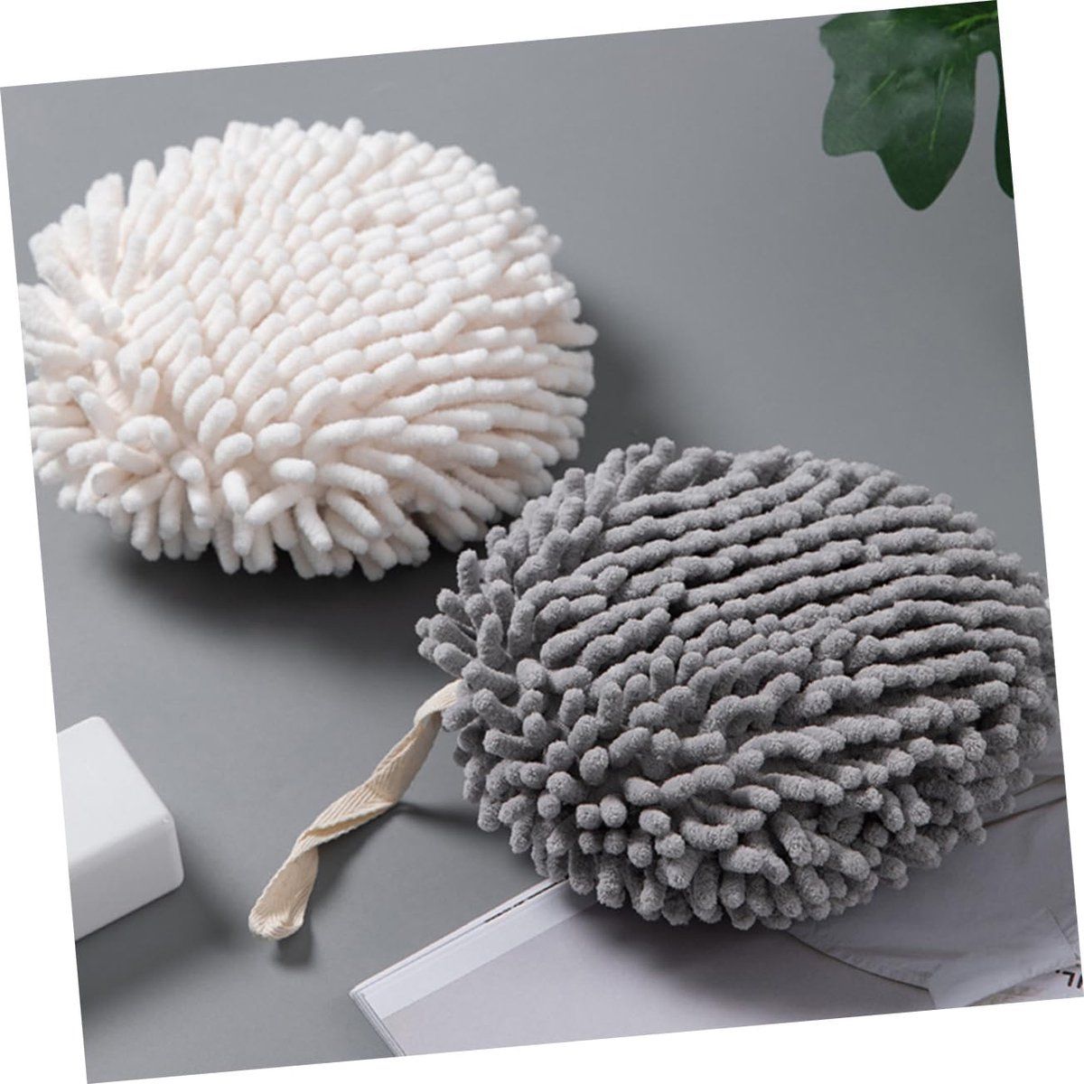 Grey Chenille Ball Hand Towel, Soft Absorbent Hanging Bathroom Towel โ image 2