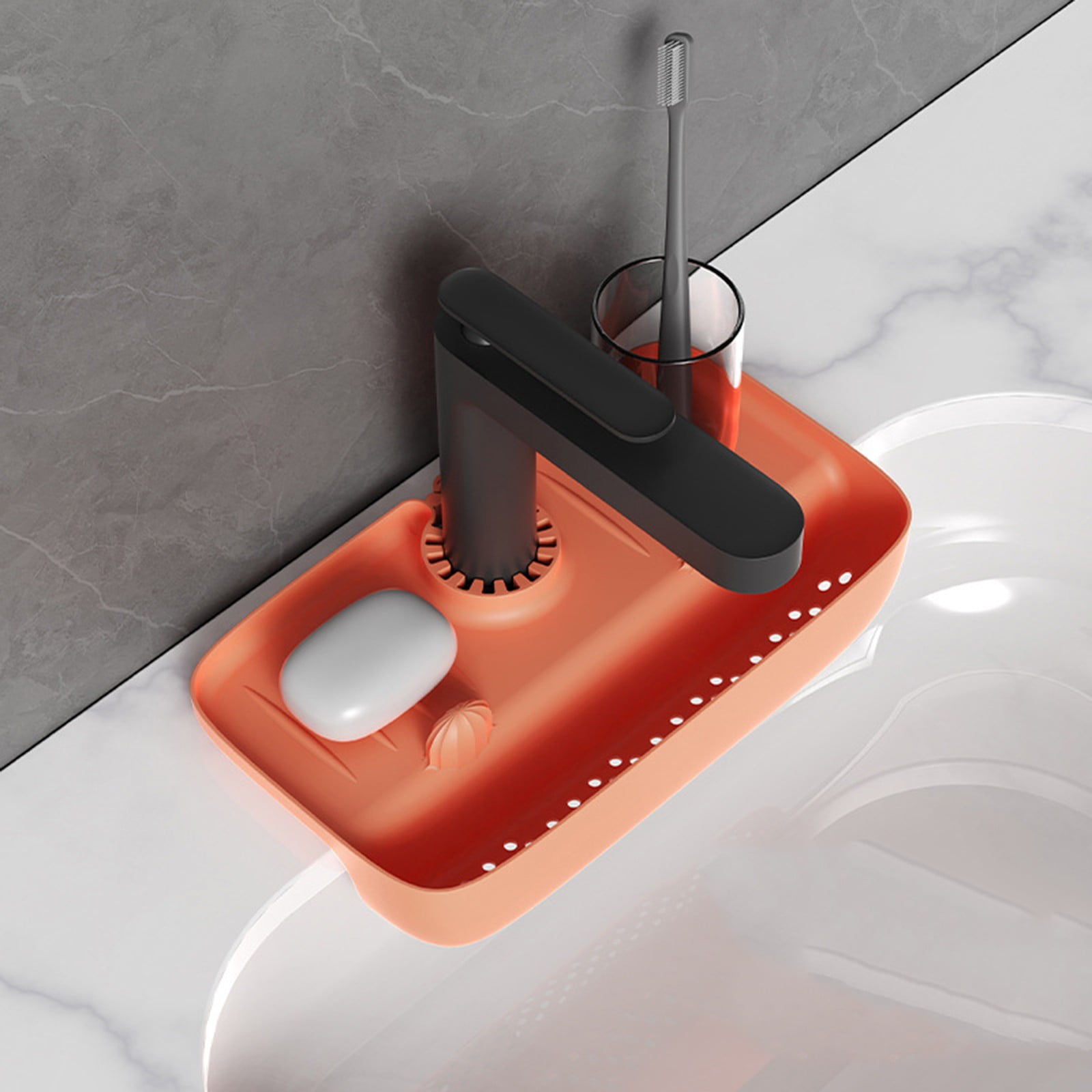 Drain Rack Sink Holder Sink Rack with Drain Basket Kitchen Sink Organizer Storage Rack for Home Kitchen B — image 2