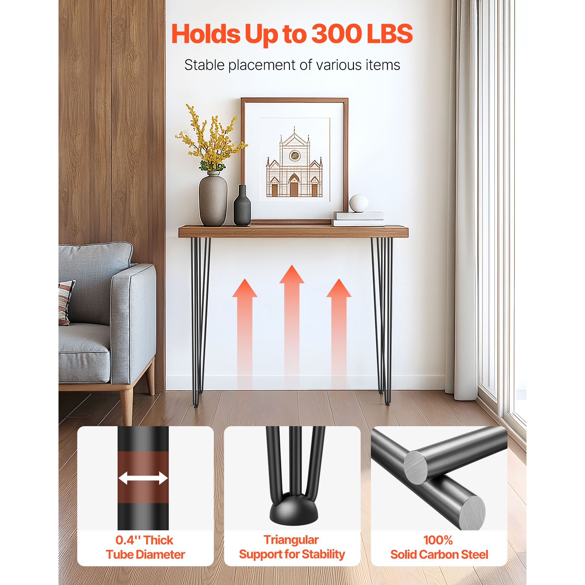 Hairpin Table Legs 36 inch, Set of 4 DIY Desk Table Legs 3 Rods Heavy Duty — image 3