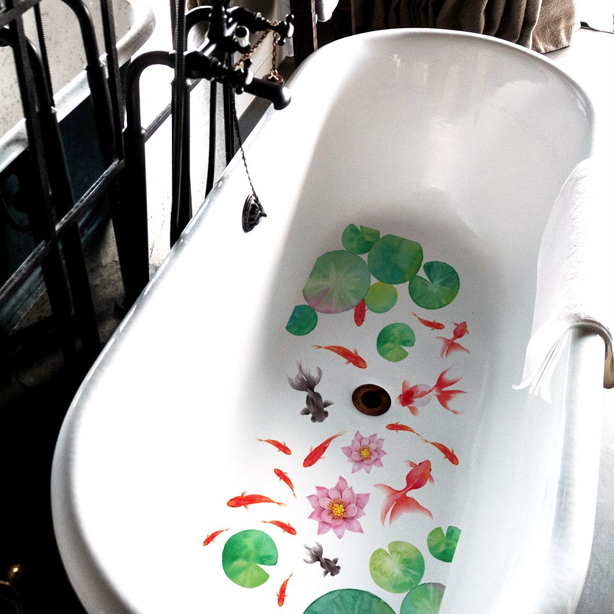 Bathtub stickers Self-Adhesive Lotus Leaf and Flower Wall Decor Stickers DIY Removable PVC Flower Sticker Decals — image 3