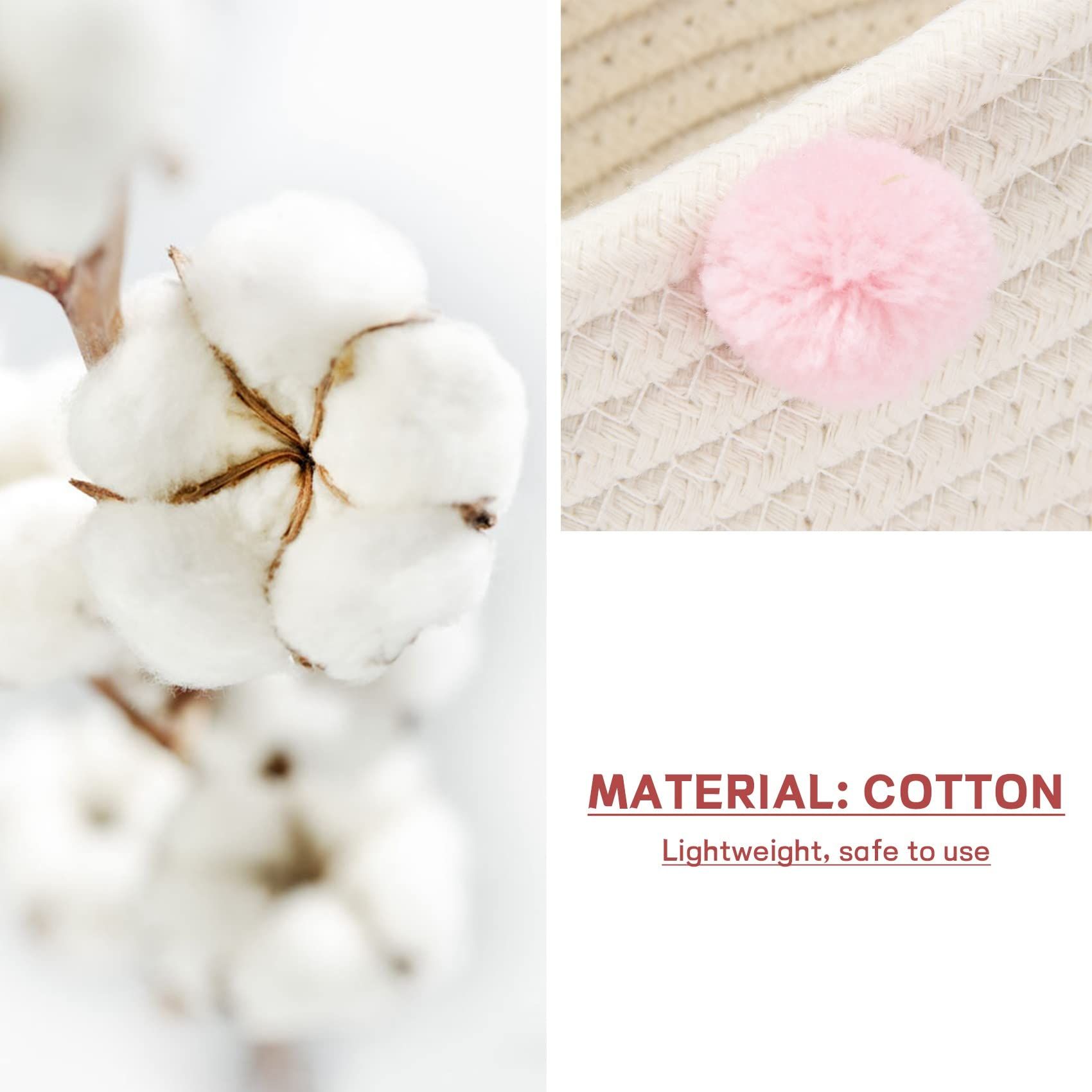 Cotton Woven Storage Basket Cute Pompom Decor Sundries Finishing Box Nordic Cosmetic Toys Organizer Frame — image 3