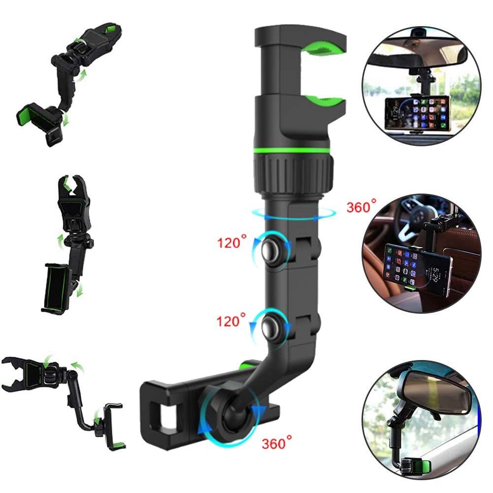 New 360° Rearview Mirror Phone Holder for Car Multifunctional Mount Phone and GPS Holder Universal Rotating Car Phone Holder — image 2