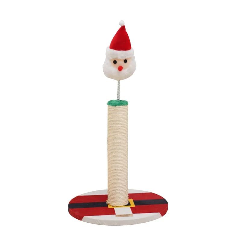 Cat Christmas Tree Scratcher Post with Spring Bobbing Head and Hanging Ball, Festive Santa and Candy Cane Design, Durable Sisal Rope, No-Mess