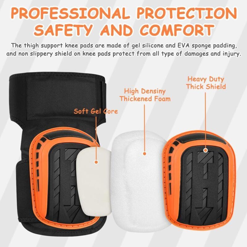 Work Knee Pads Construction, Knee Pads with Robust Foam Padding and Gel Cushion Extended Thigh Strap and Adjustable Clips for Gardening โ image 2
