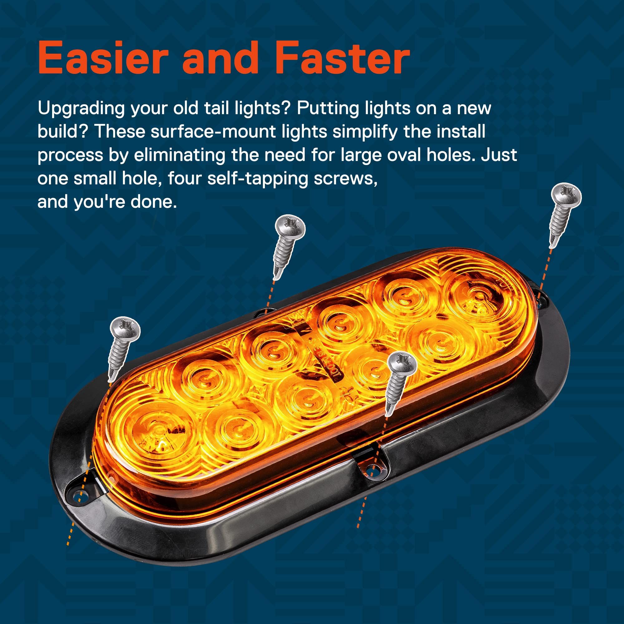 4pc 6 inch Amber Oval LED Trailer Tail Light Kit [Surface-Mount] [IP67 Waterproof] [Park & Turn Signal] Yellow Orange Marine Trailer Lights for Boat Trailer RV — image 3