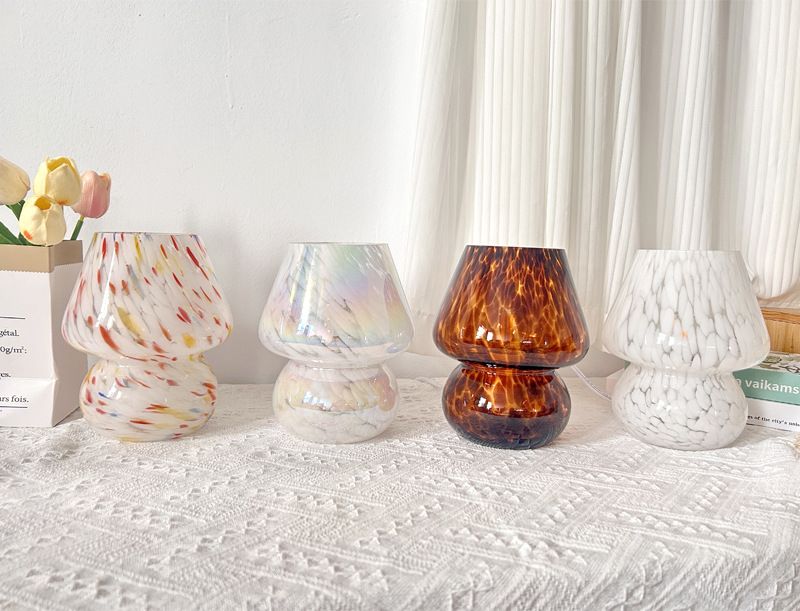 Vintage Speckled All Glass Mushroom Table Lamp - Bedside Soft Ambient Night Light, AU Plug with 3 Colors Temperature Rocker Switch, White Marble — image 4