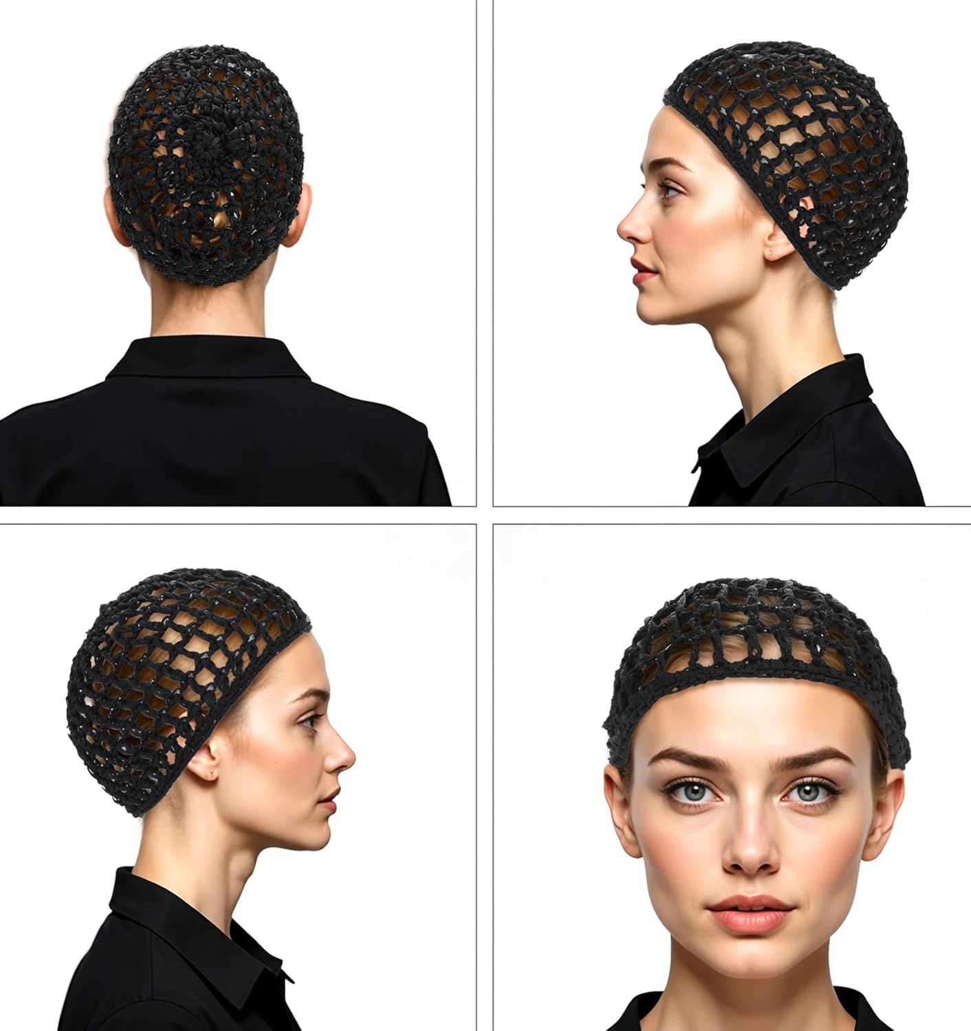 Crochet Hair Net, Comfortable Breathable Hair Net for Silk Press, Sleeping, Shower, Makeup, Hold Hair in Place All Night, Black (Reusable & Elastic, 2 Pack) — image 4