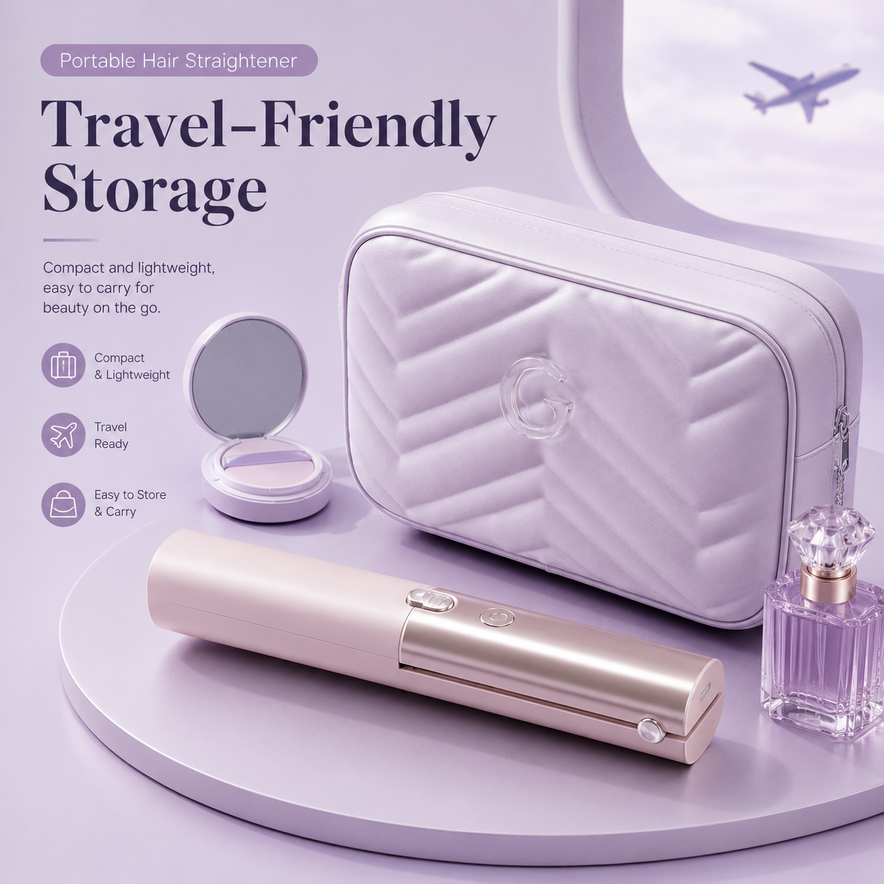 Blue Portable Cordless Hair Straightener Brush Rechargeable Mini Hair Styling Comb, USB-C Fast Charging, 4 Temperature Settings 140-220°C, Anti-Scald Design — image 4
