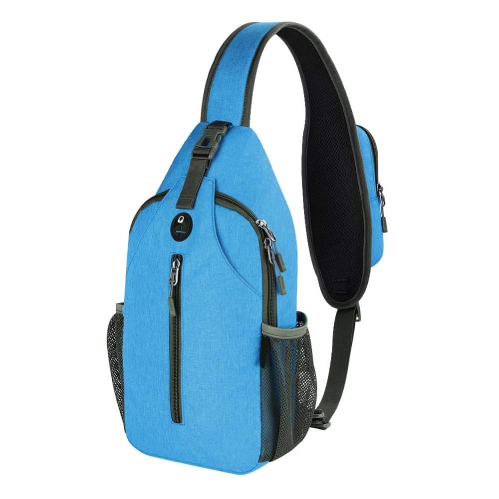Blue Multifunctional Shoulder Crossbody Chest Backpack with Headphone Jack, Unisex for Hiking Traveling Climbing