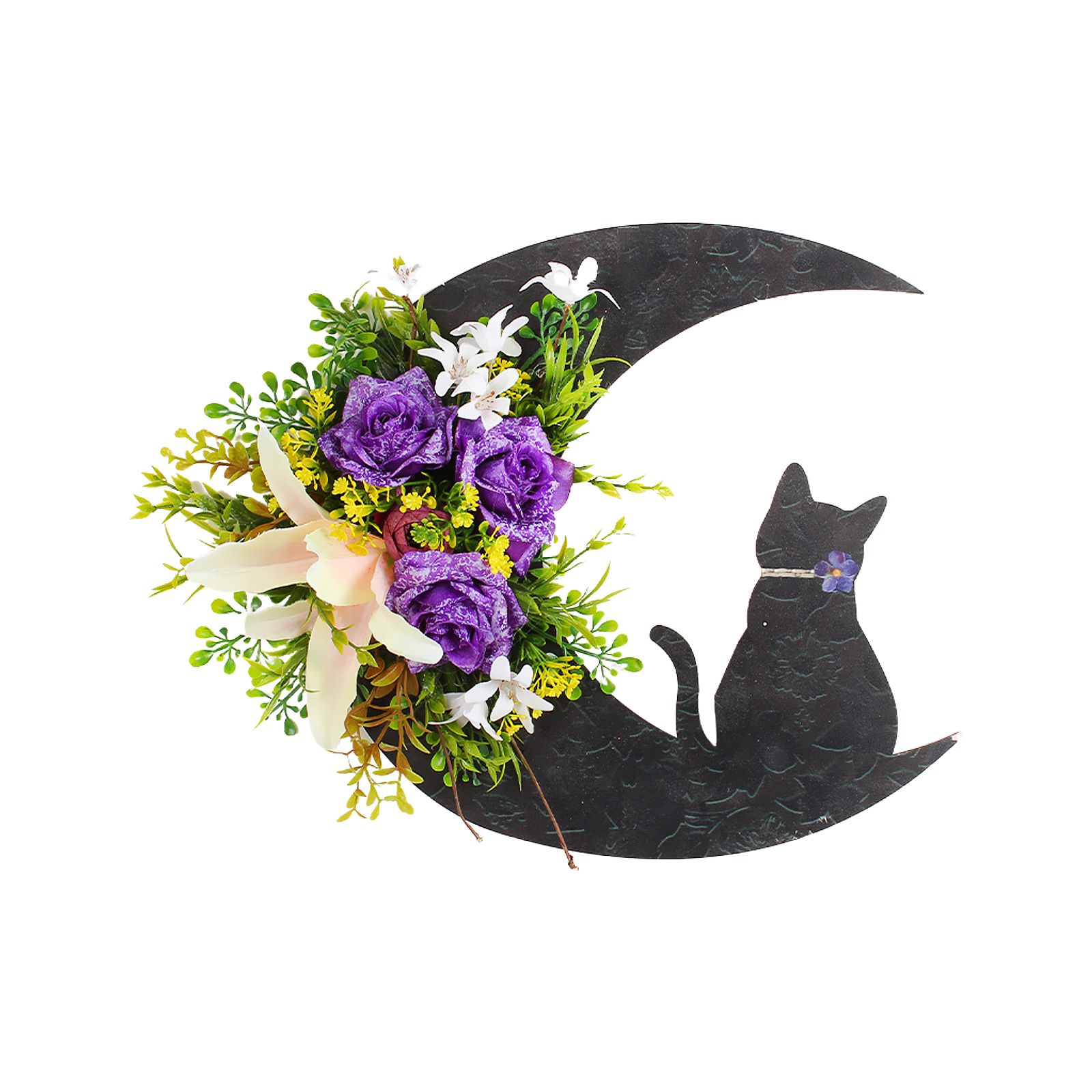 Halloween Moon Cat Wreath Door Hanging Decoration Artificial Flower Halloween Wreath
