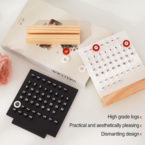 Perpetual calendar - Wooden desk calendar stand - Acrylic desk calendar - Suitable for living room, office, shop, bar - Display of week, month and day (black) โ image 2