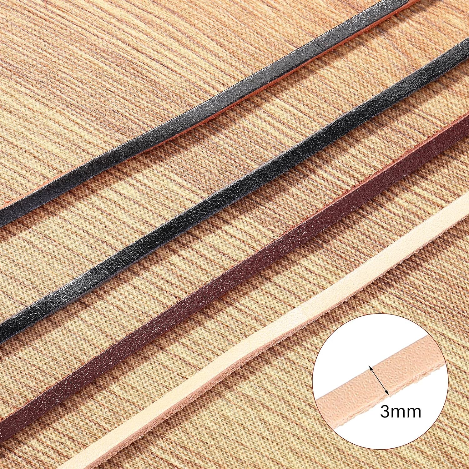 Cowhide rope - 4 rolls - 3mm - 5 meters - Real leather rope - Natural edge strip - Braided rope - Leather strip - DIY jewelry accessories - Braided bracelet — image 4