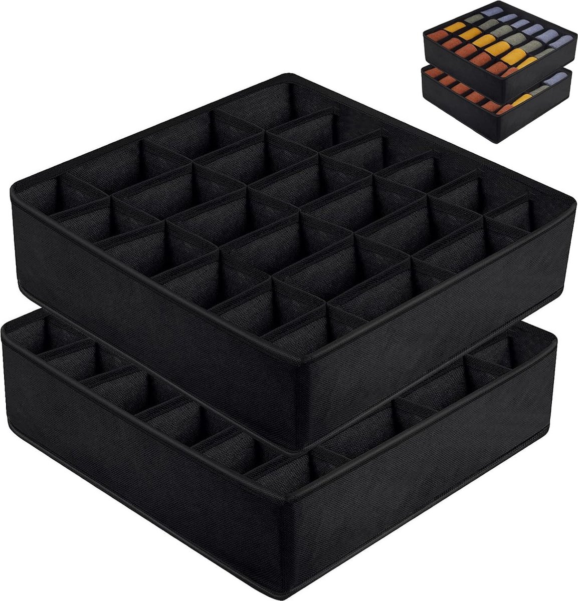 Underwear Storage Boxes - 2 Pieces - 24 Compartments - Drawer Organizer - Bra Organizer - Sock Organizer - Collapsible Storage Box - Underwear Divider - For
