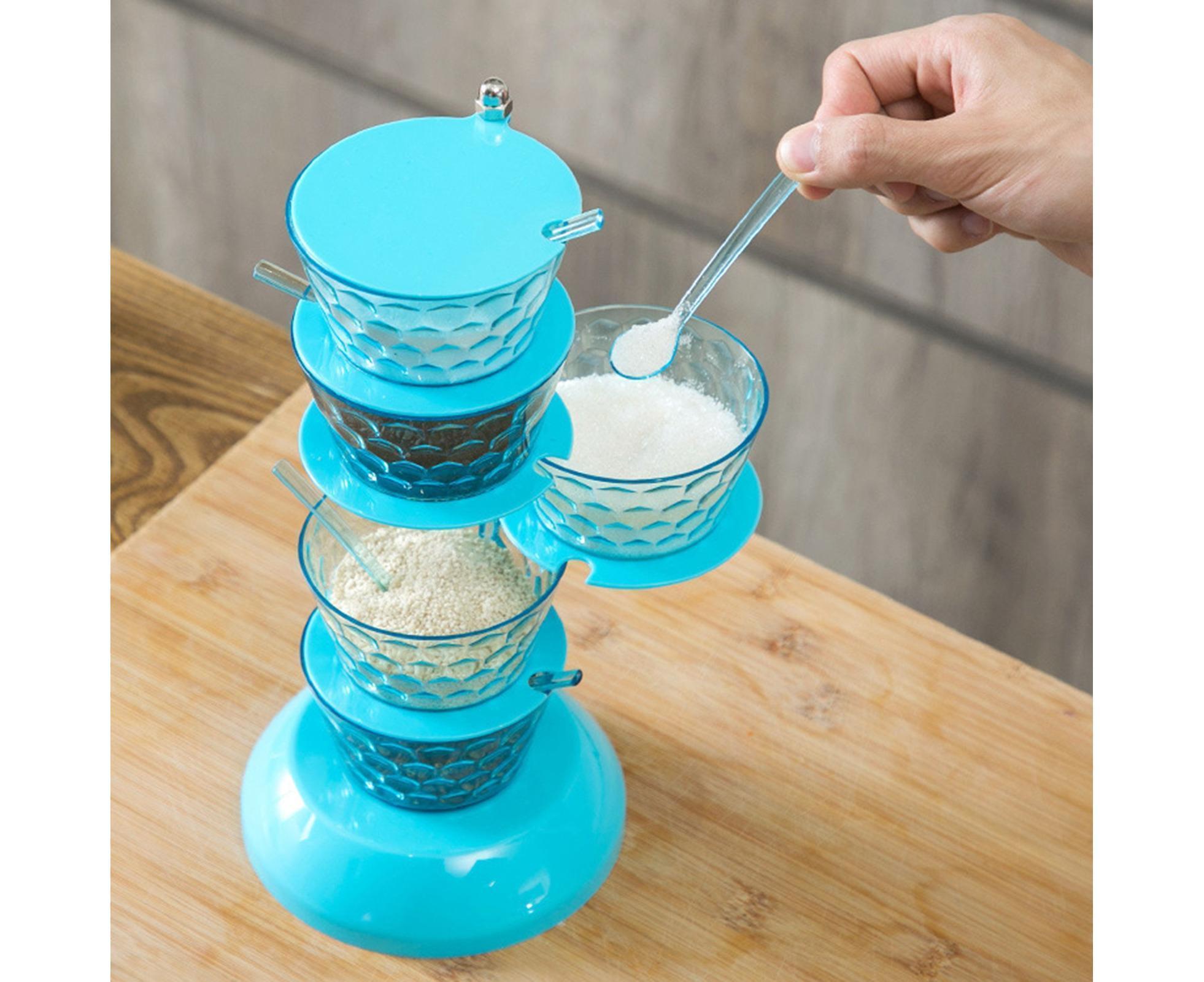 Kitchen Seasoning Bottles Boxes Plastic Frame Rotating Condiment Storage Rack-Light Blue 4 Layers โ image 5