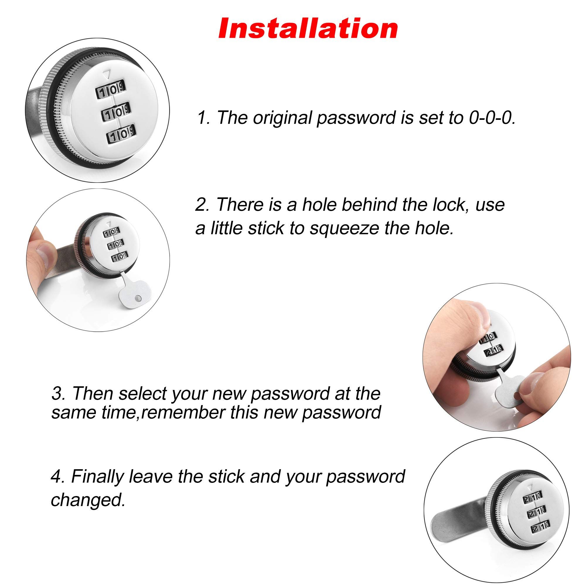 2 Pack Combination Cam Lock Password Coded Lock 3-Digit Security Cabinet Cam Lock 3/4 Inch Cylinder Chrome Finish Drawer — image 4