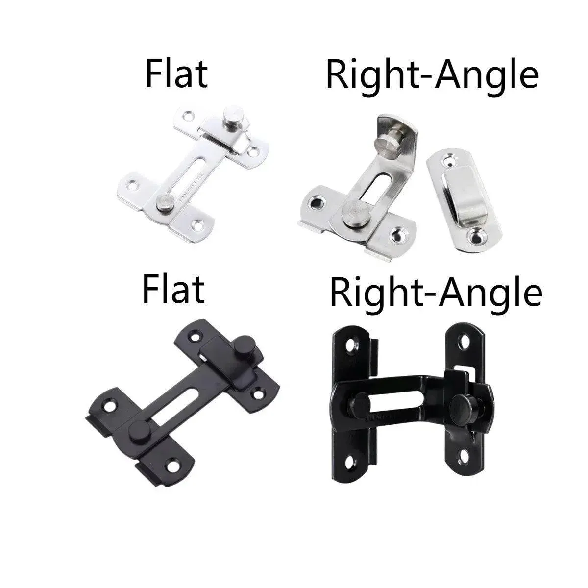 2 Sets 90 Degree Sliding Door Latch Lock Catch Kit for Home Use - Right-Angle-Silver-L — image 4