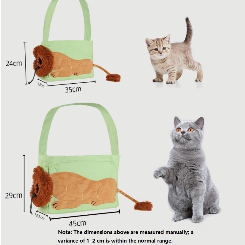 Lion Style Canvas Pet Carrier Green Bag(small size 35*12*24cm) - Adjustable Head Opening, Breathable Mesh, 8cm Wide Shoulder Strap, PE Support Base, Portable — image 4