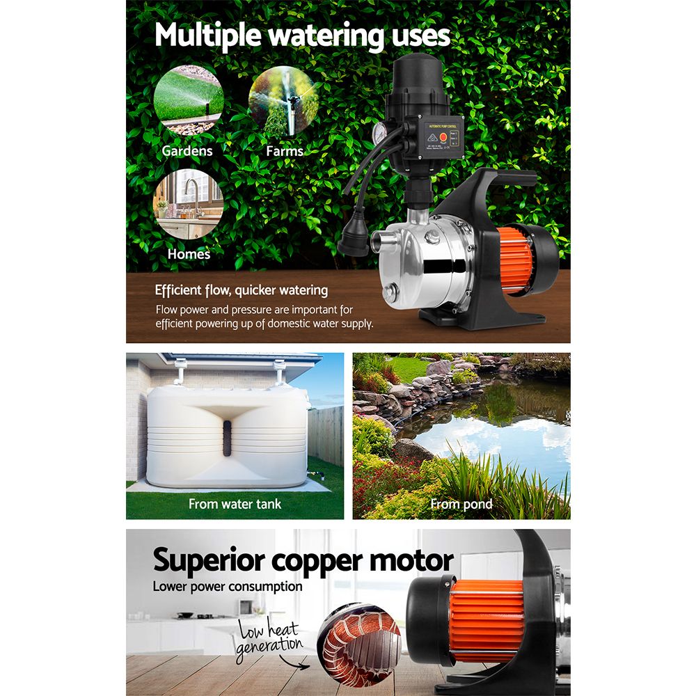 Giantz Garden Water Pump High Pressure 800W Max. Tank Rain Farm Irrigation House Black โ image 5