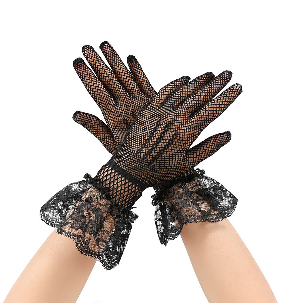 2 pairs Lace Gloves, Long Satin Gloves Tea Party Gloves for Women Short Silk Gloves Mesh Gloves Halloween Wedding — image 2