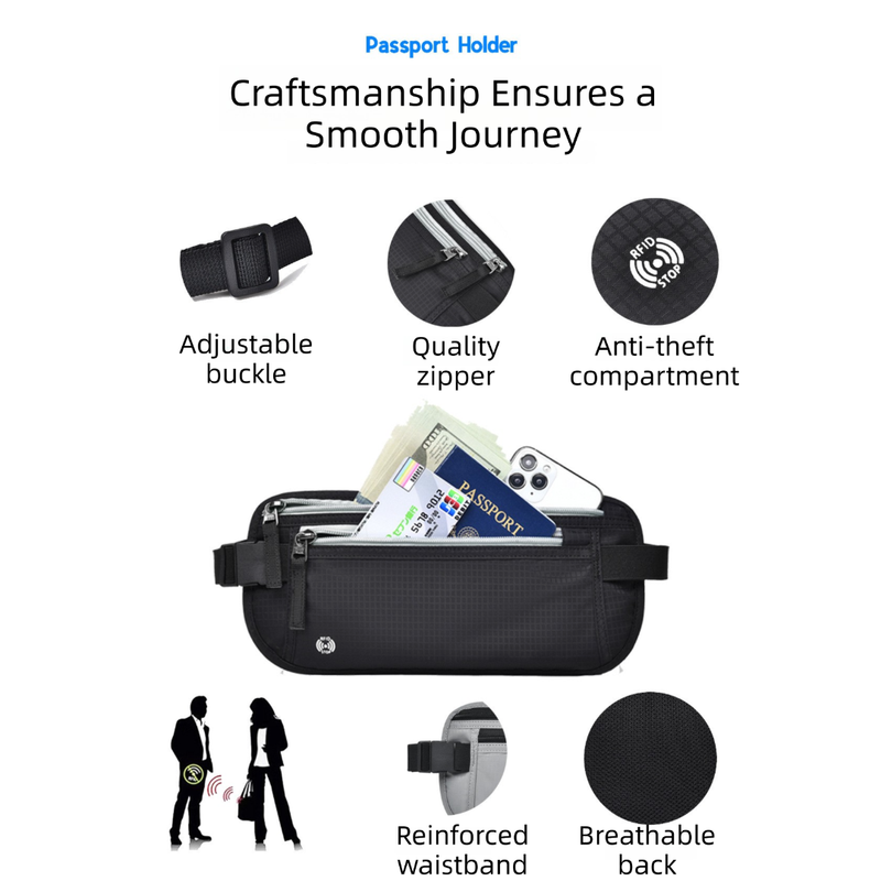 Beige RFID Blocking Slim Anti-Theft Fanny Pack for Outdoor Travel - Hidden Money Belt for Passport, Documents & Cash — image 2