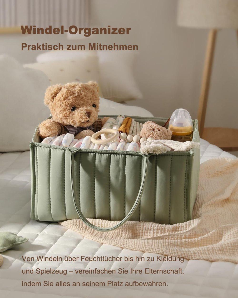 Breathable Water Resistant Baby Diaper Storage Basket Large Capacity Multifunctional for Home and Travel, Green — image 4